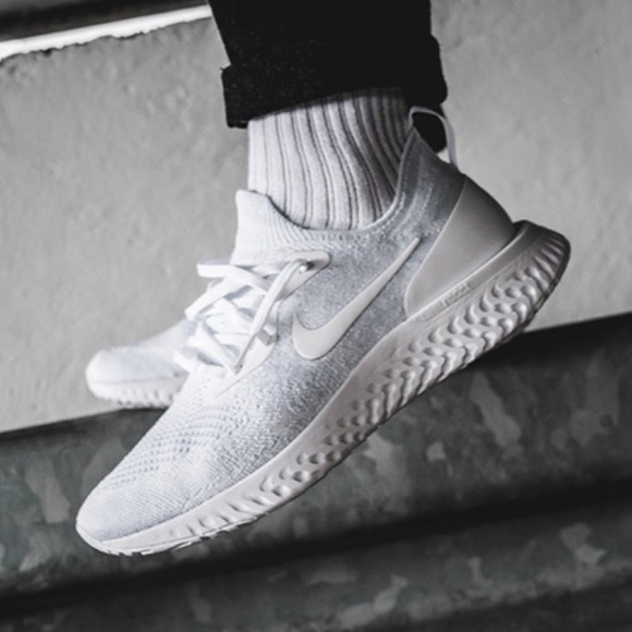 nike running epic react flyknit trainers in triple white nike running epic react flyknit trainers in triple white